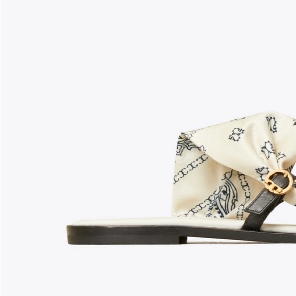 NEW Tory Burch Size 9 US Womens Selby Scarf Sandal Ivory Americana Bandana NWB - Picture 4 of 4
